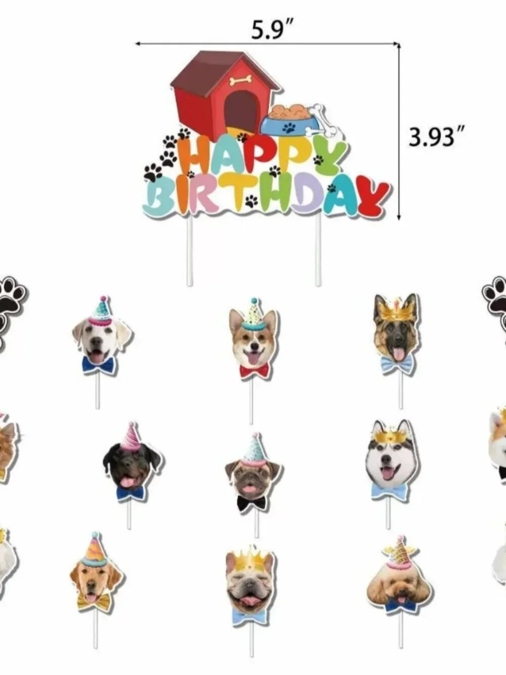 Dog Birthday Letter Banner & Cupcake Toppers Set – Pet Party Decorations
